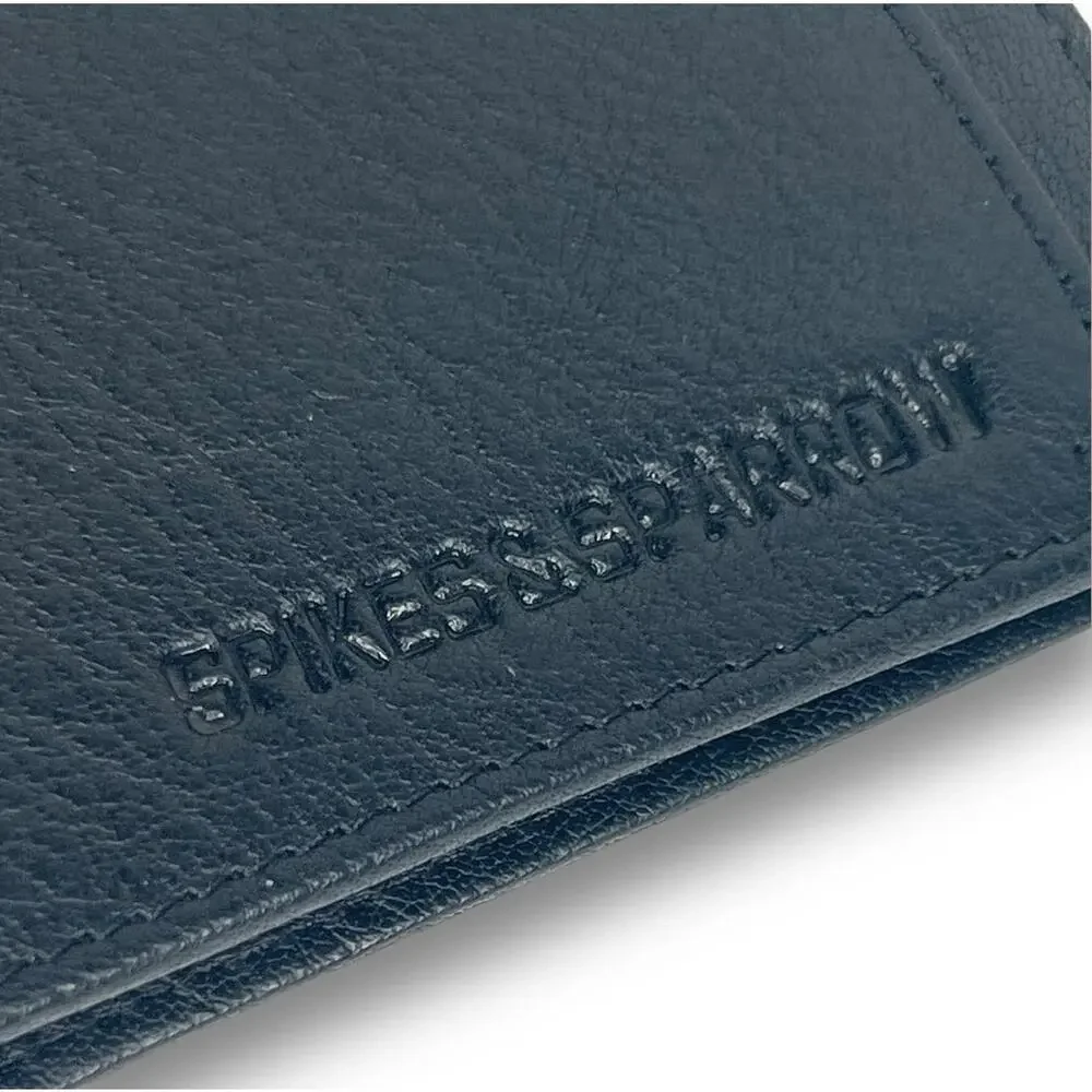 Spikes and Sparrow Mens Black Leather Classic Bifold Wallet Slim Cards ID Window